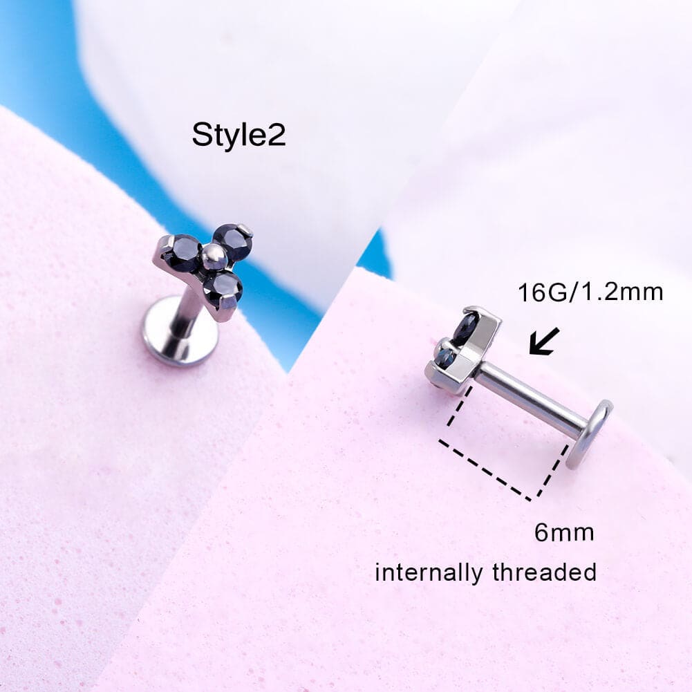 Black CZ Titanium Internally Threaded Cartilage Stud