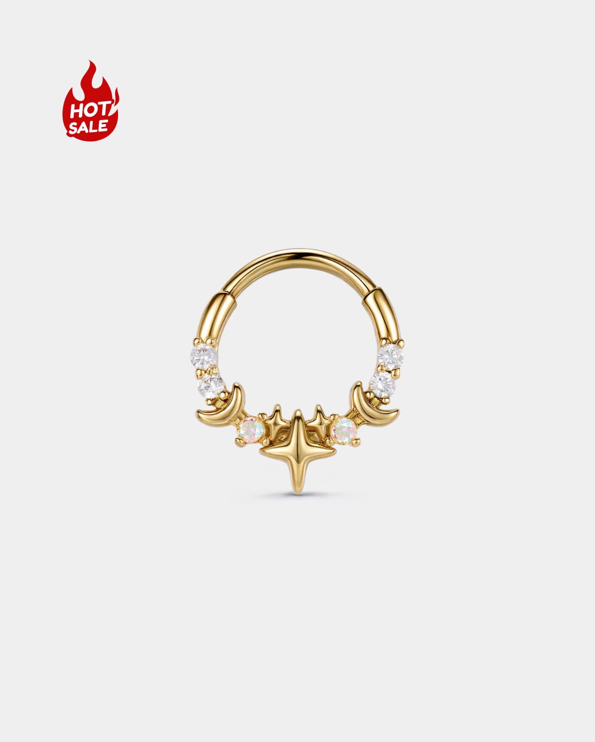 Celestial Star & Moon CZ Segment Septum Ring