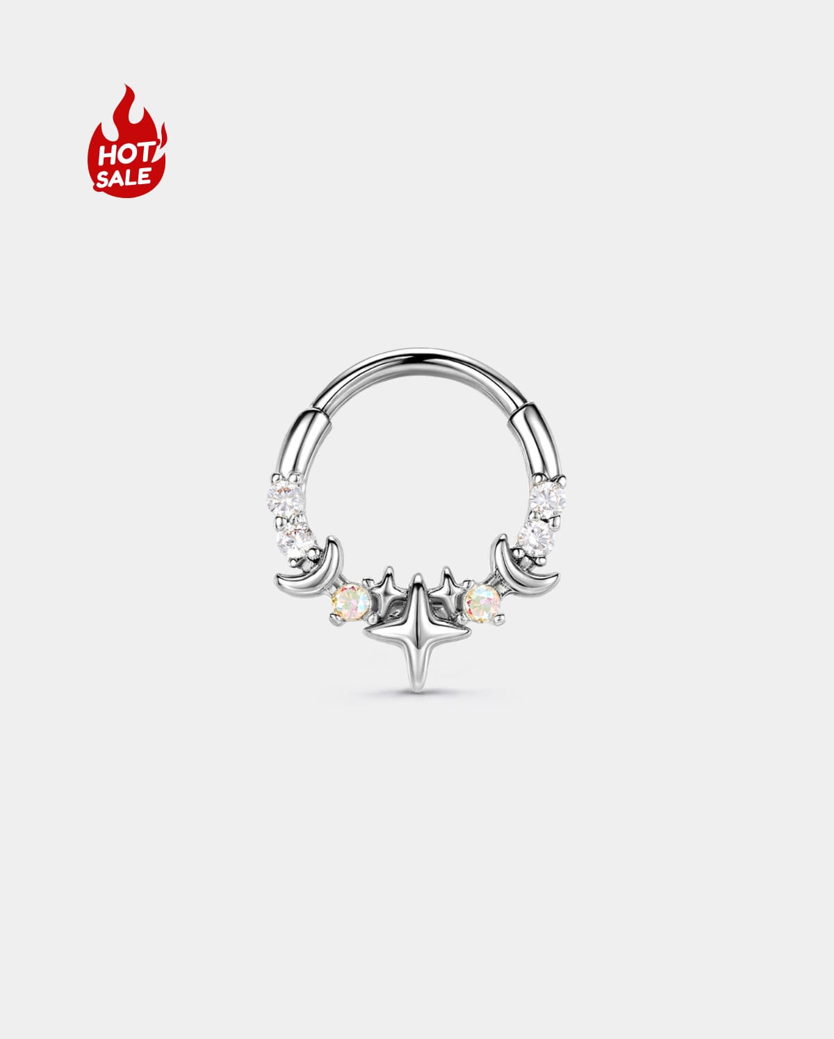 Celestial Star & Moon CZ Segment Septum Ring