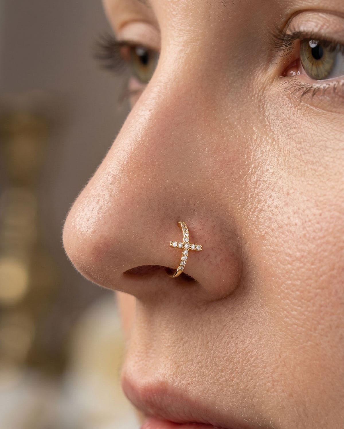 Cross CZ Segment Nose Ring