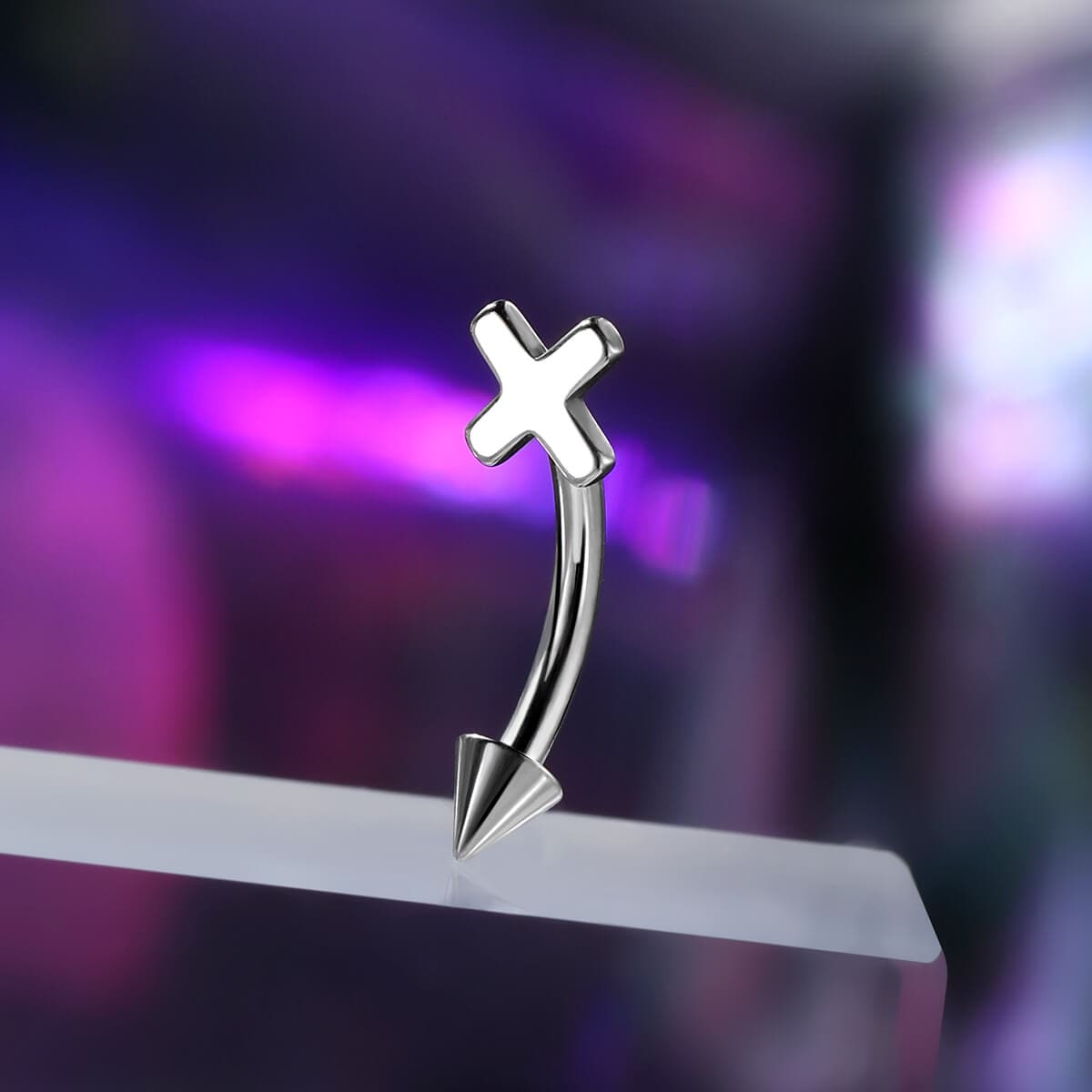 Cross Internally Threaded Titanium Eyebrow Ring