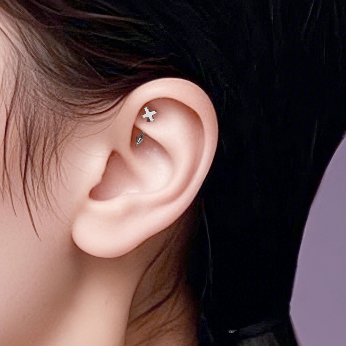 Cross Internally Threaded Titanium Eyebrow Ring