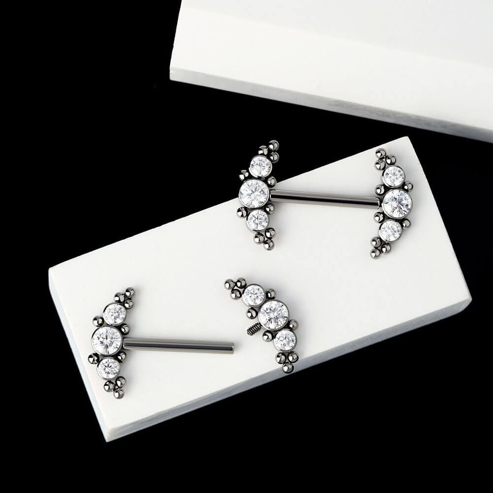 CZ and Beads Titanium Nipple Barbell Pair