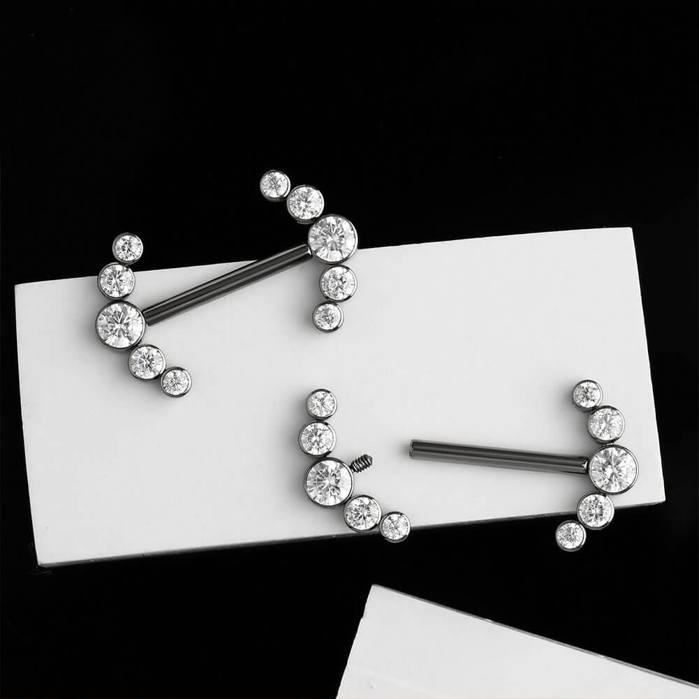 CZ Cluster Internally Threaded Titanium Nipple Barbells