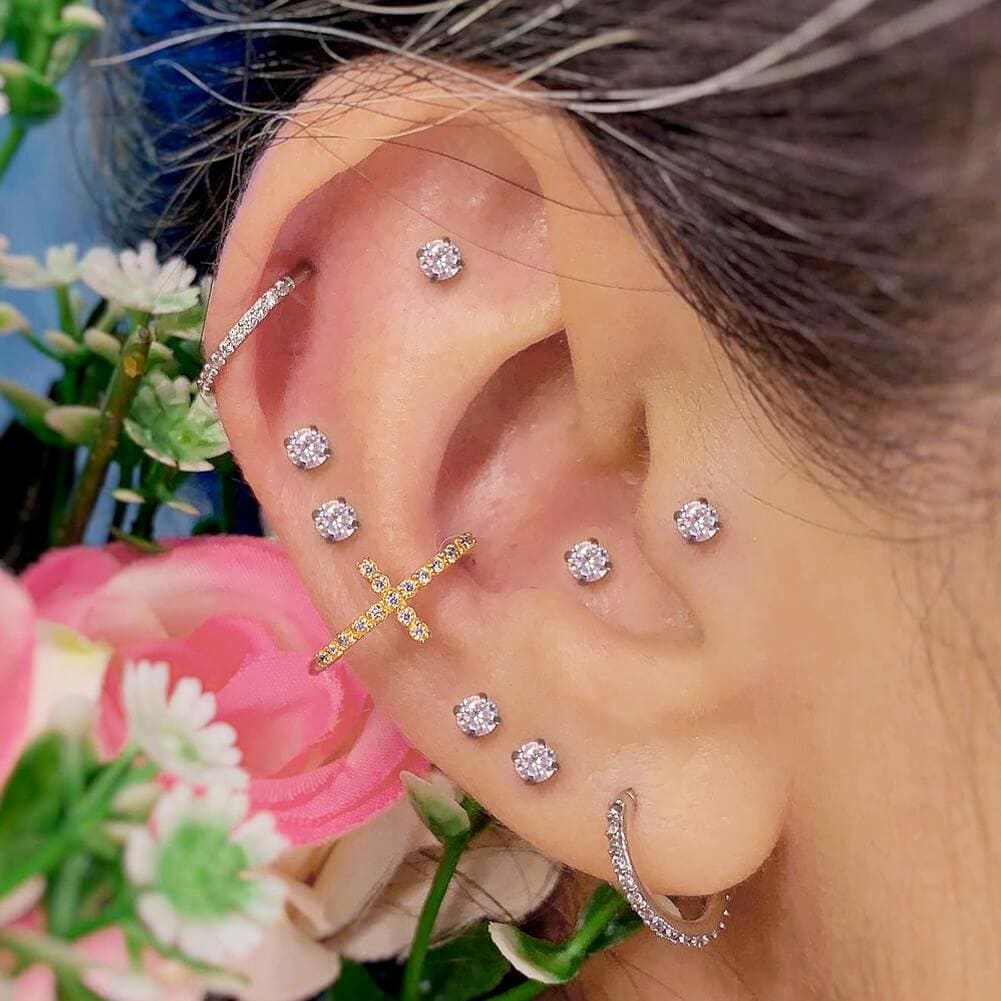 CZ Internally Threaded Titanium Labret Stud