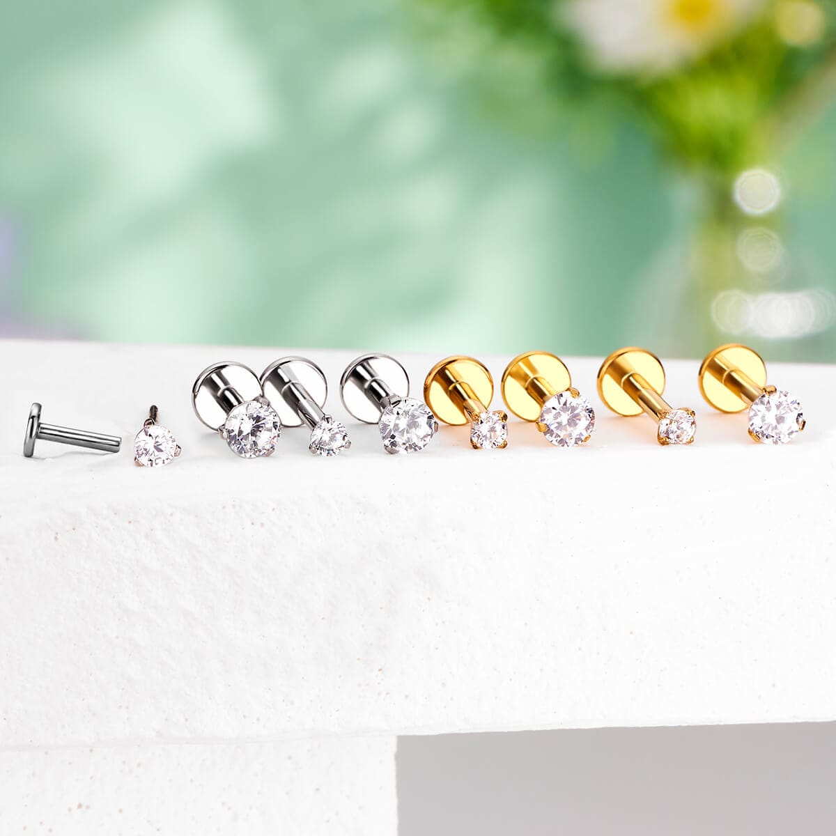 CZ Threadless Push Pin Titanium Helix Stud