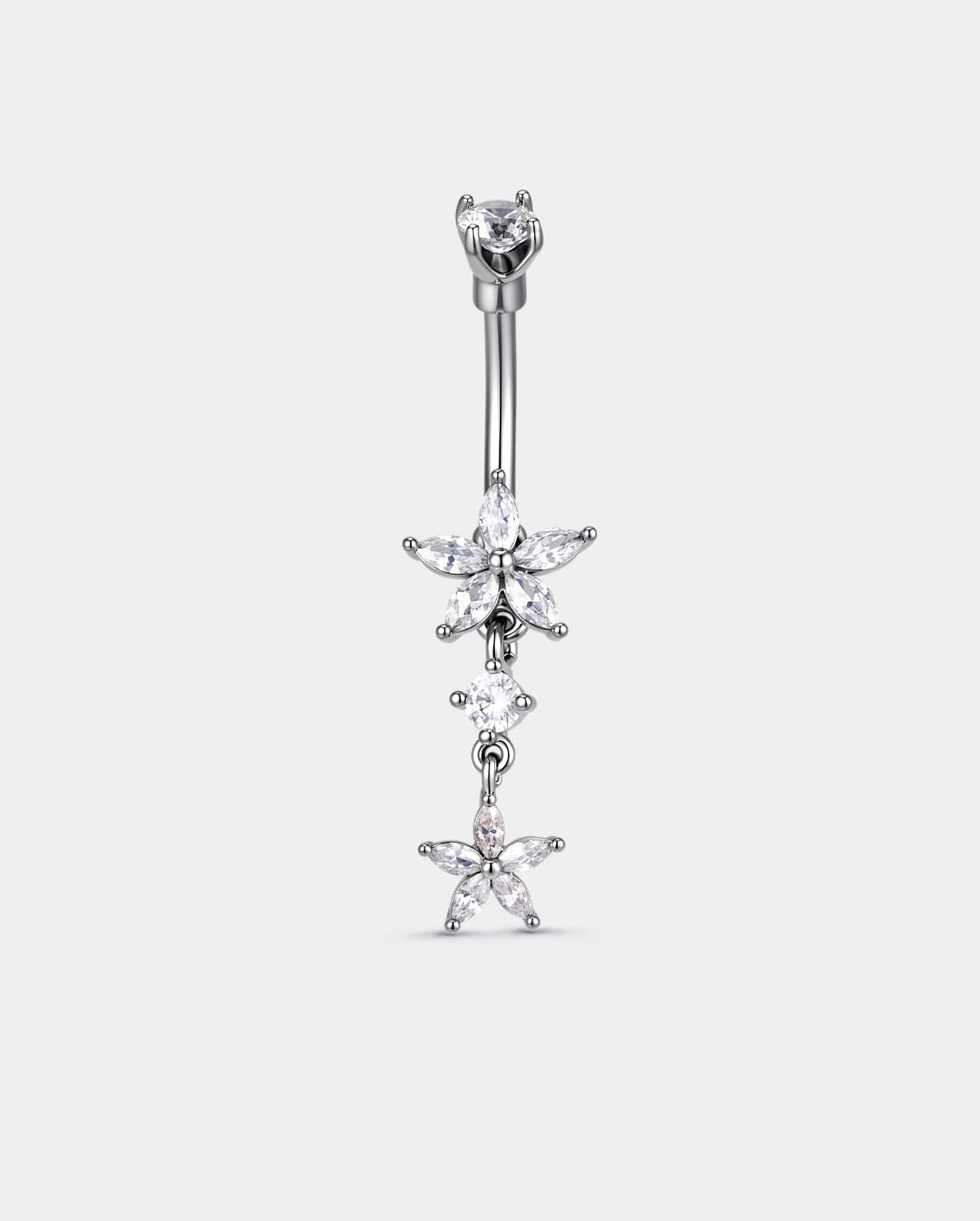 Floral CZ Dangle Belly Ring