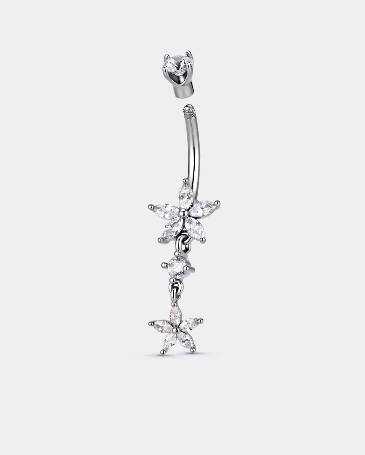Floral CZ Dangle Belly Ring