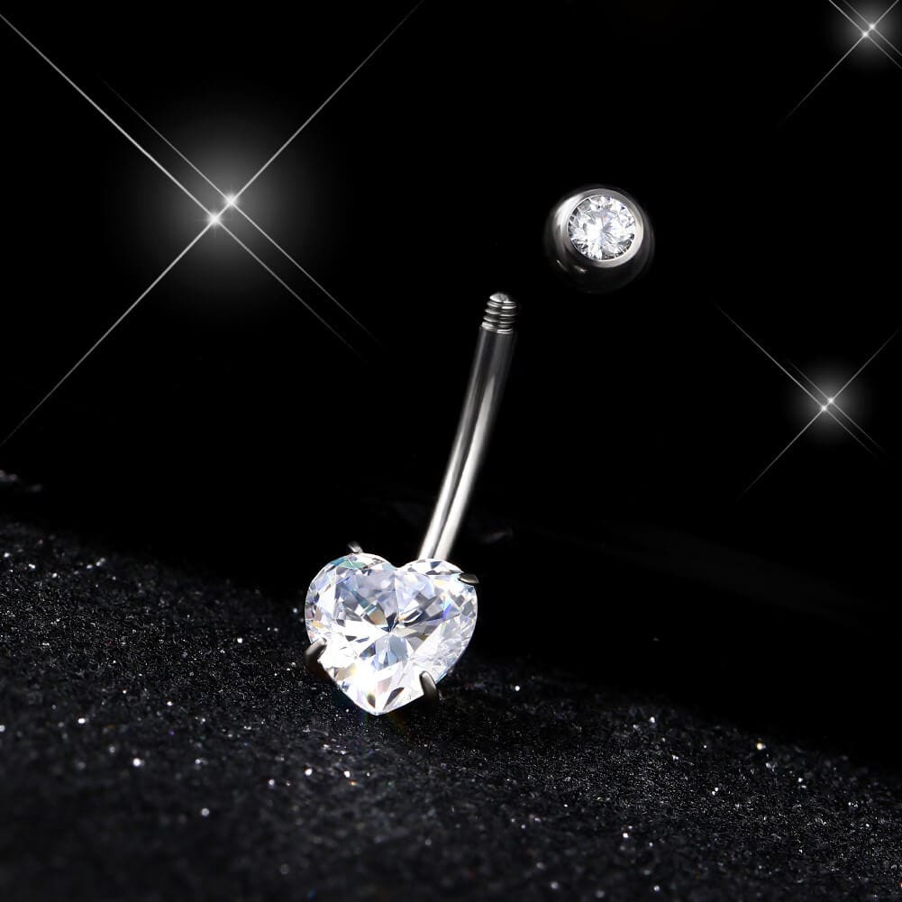 Heart CZ Titanium Belly Ring