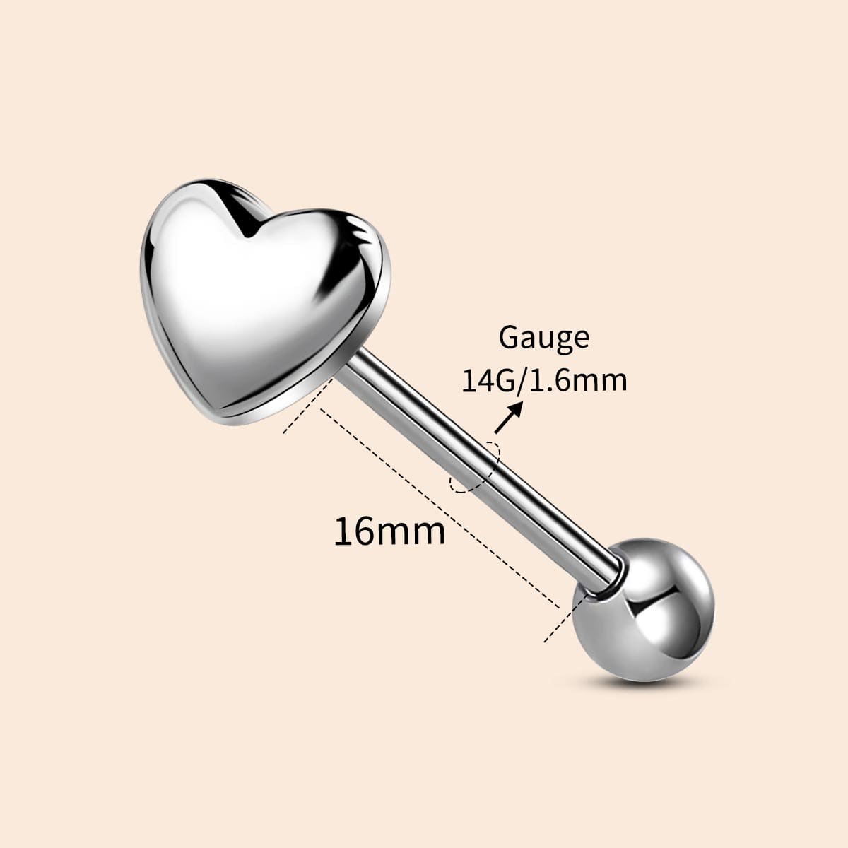 Heart Internally Threaded Titanium Tongue Barbell