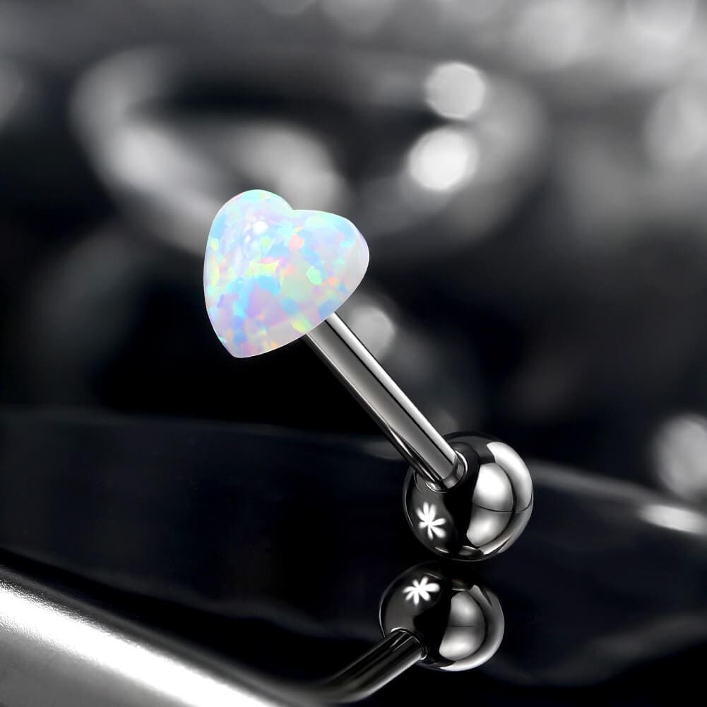 Heart Synthetic Opal Titanium Tongue Barbell