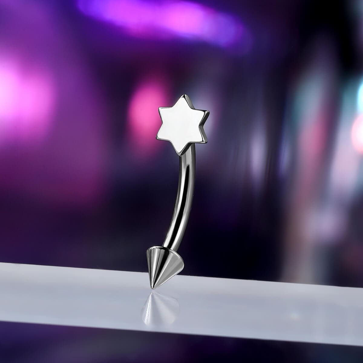 Hexagram Internally Threaded Titanium Eyebrow Ring