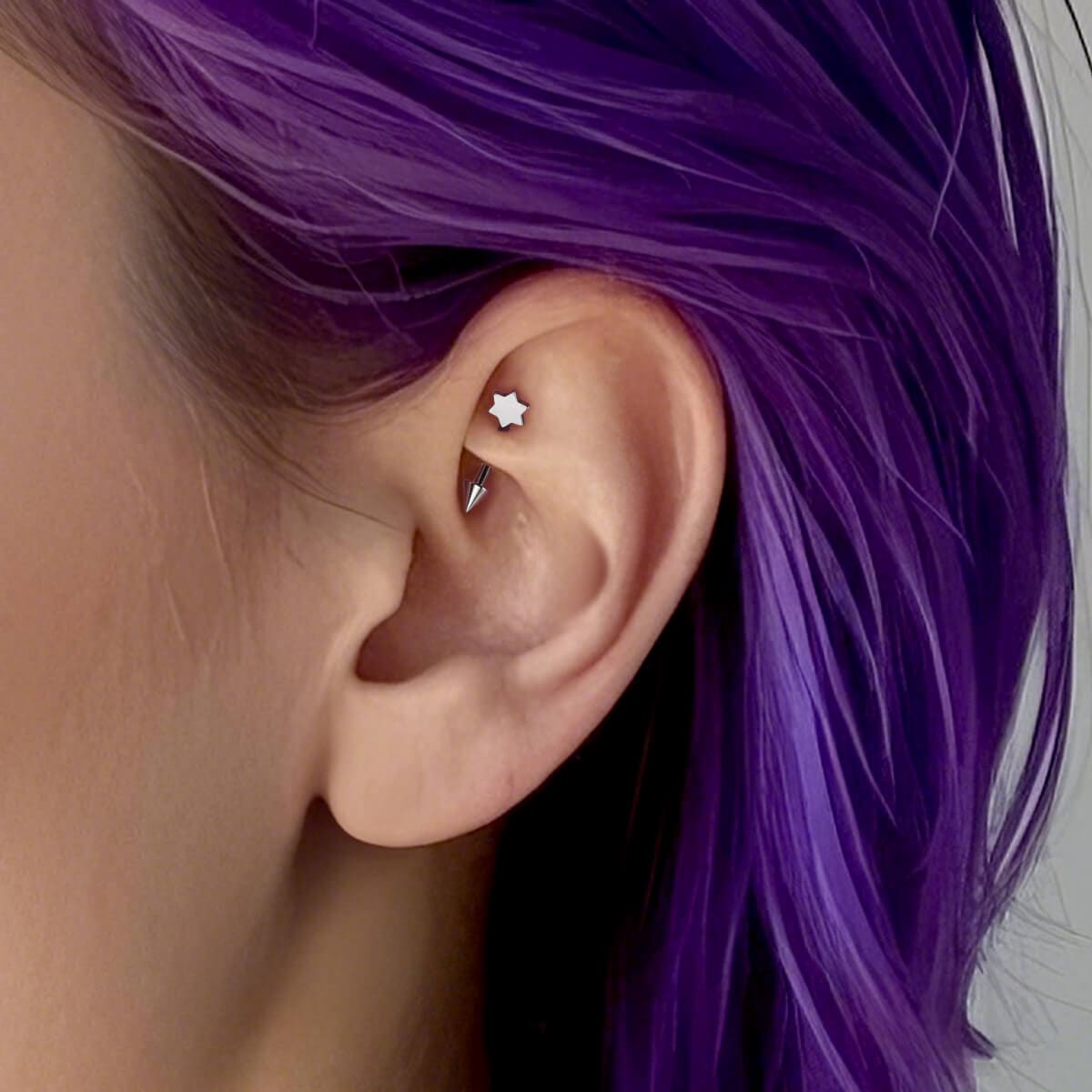 Hexagram Internally Threaded Titanium Eyebrow Ring