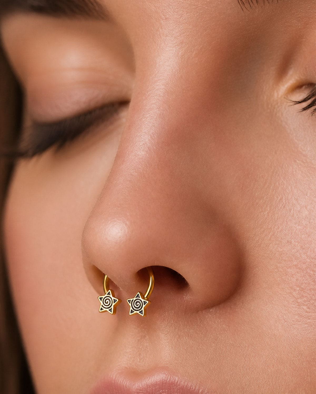 Oxidized Spiral Star Horseshoe Septum Ring