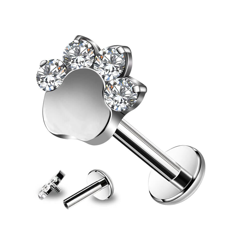 Puppy Paw Internally Threaded Titanium Labret Stud