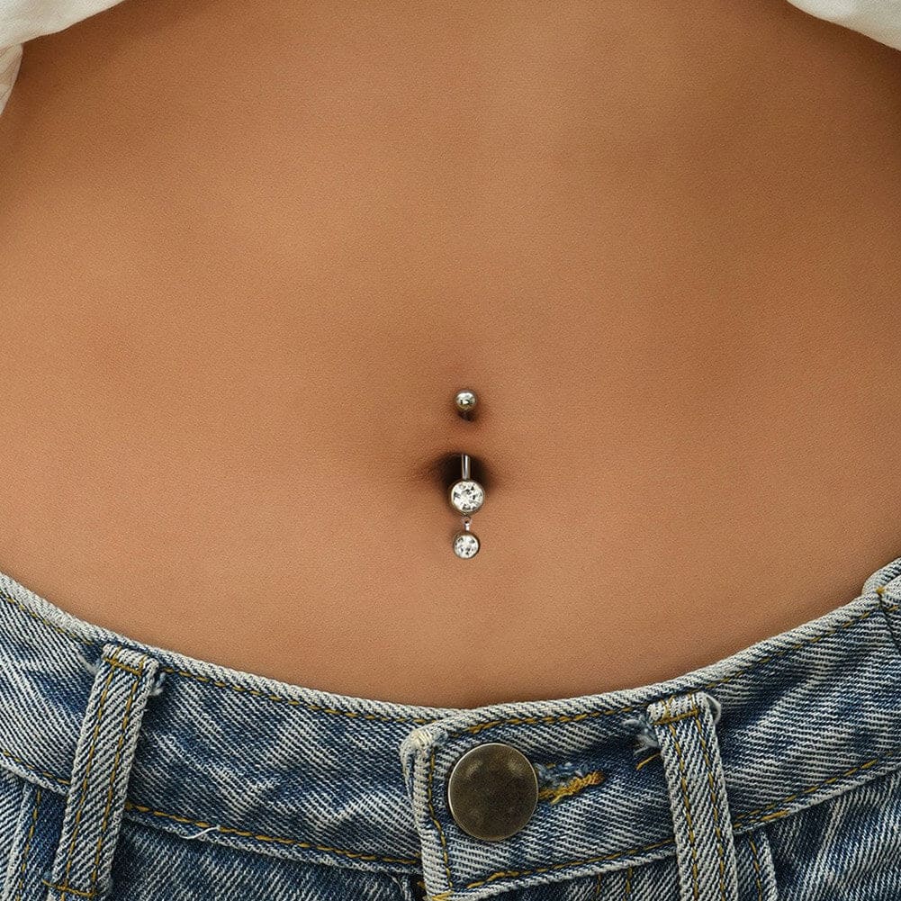 Round CZ Internally Threaded Titanium Belly Ring