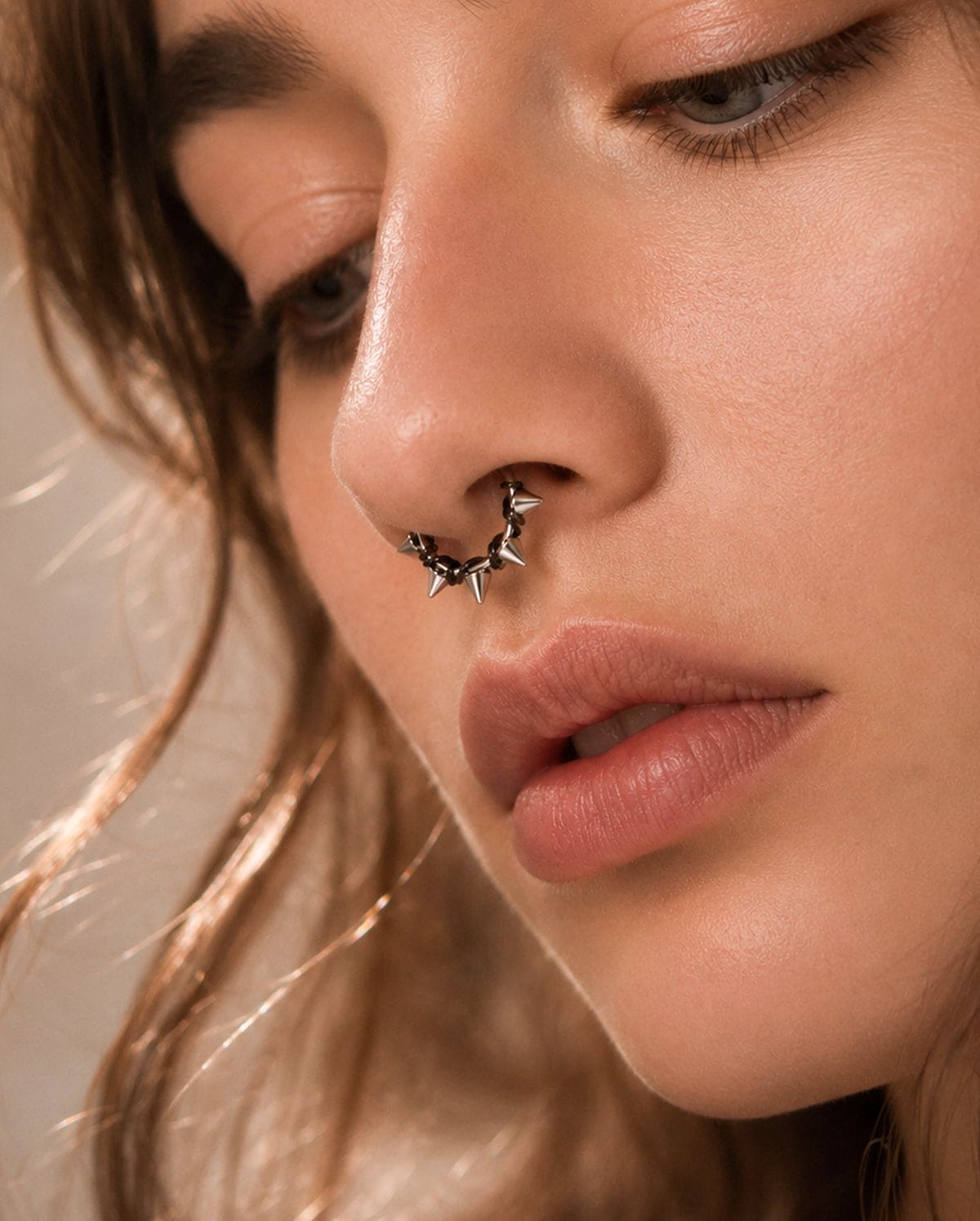 Spike Wrapped Black Wire Segment Septum Ring