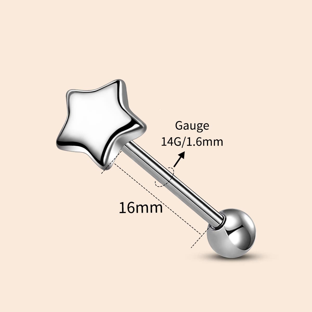 Star Internally Threaded Titanium Tongue Barbell