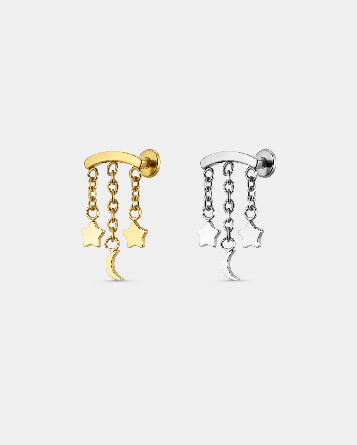Star & Moon Chain Threadless Hidden Helix Stud