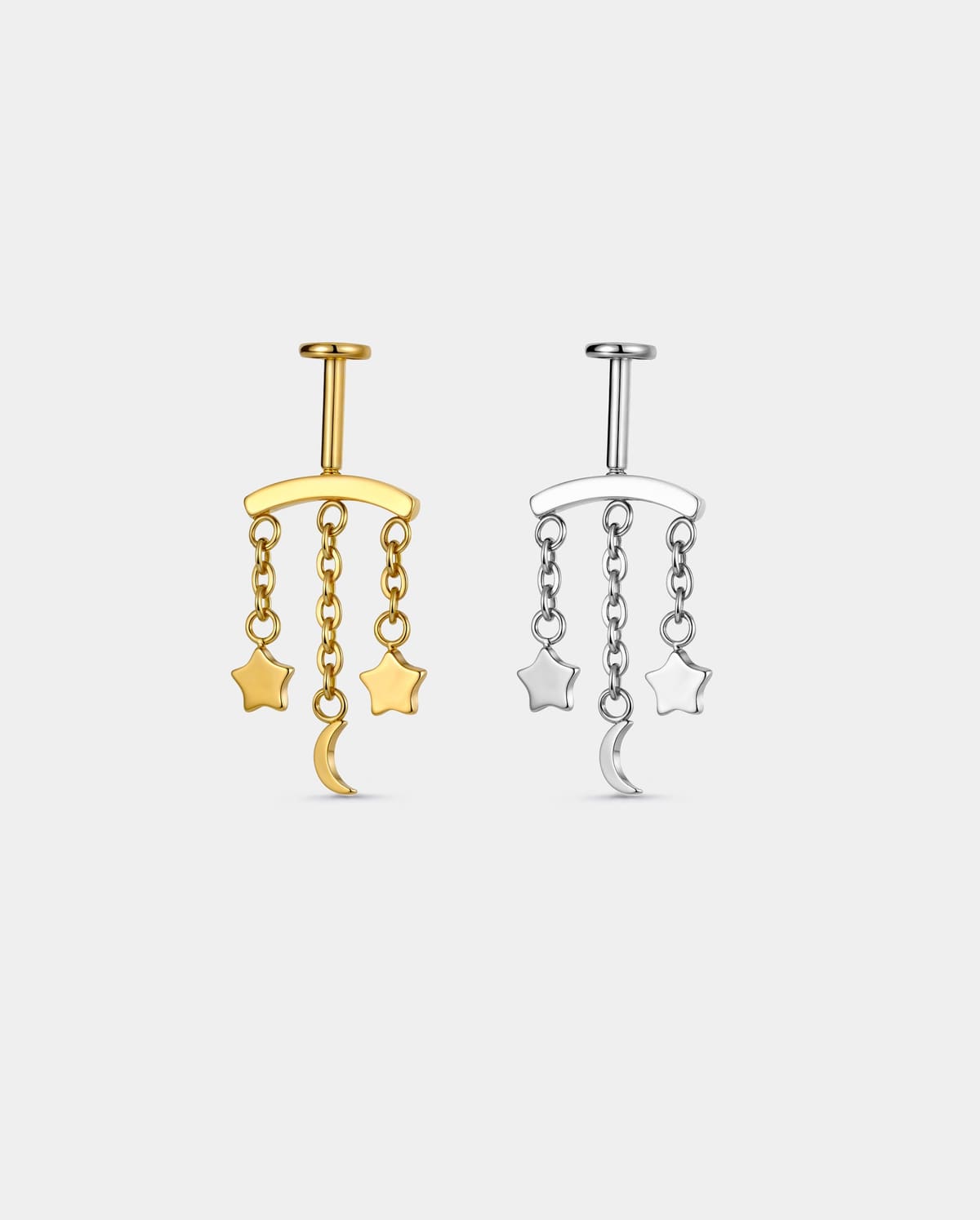 Star & Moon Chain Threadless Vertical Helix Stud
