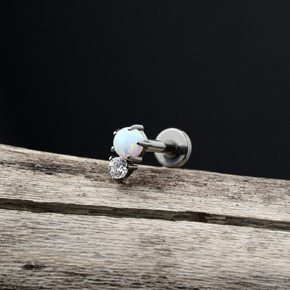 Synthetic Opal CZ Threadless Titanium Labret Stud