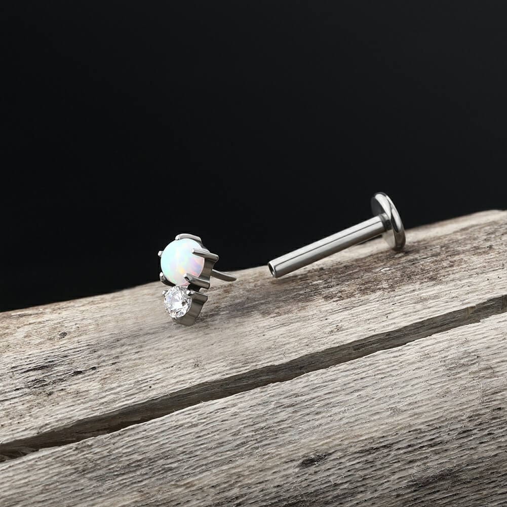 Synthetic Opal CZ Threadless Titanium Labret Stud
