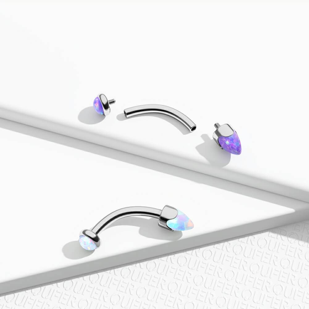 Synthetic Opal Internally Threaded Titanium Eyebrow Ring
