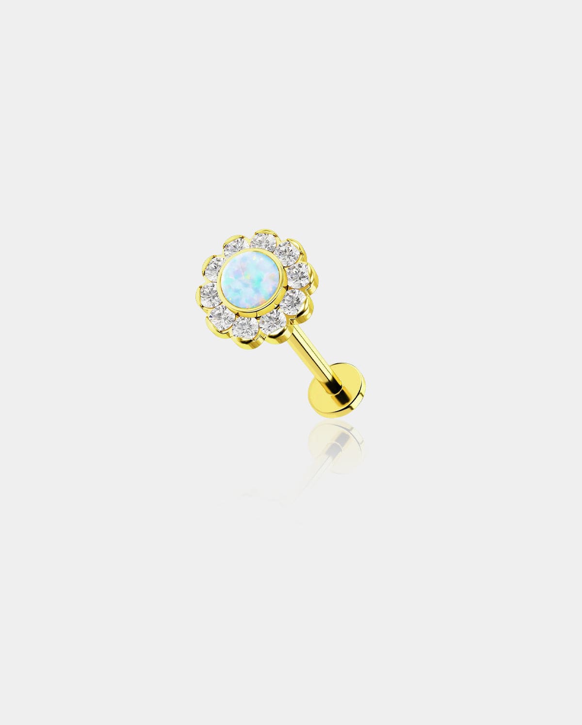 Synthetic Opal Internally Threaded Titanium Labret Stud - Gold