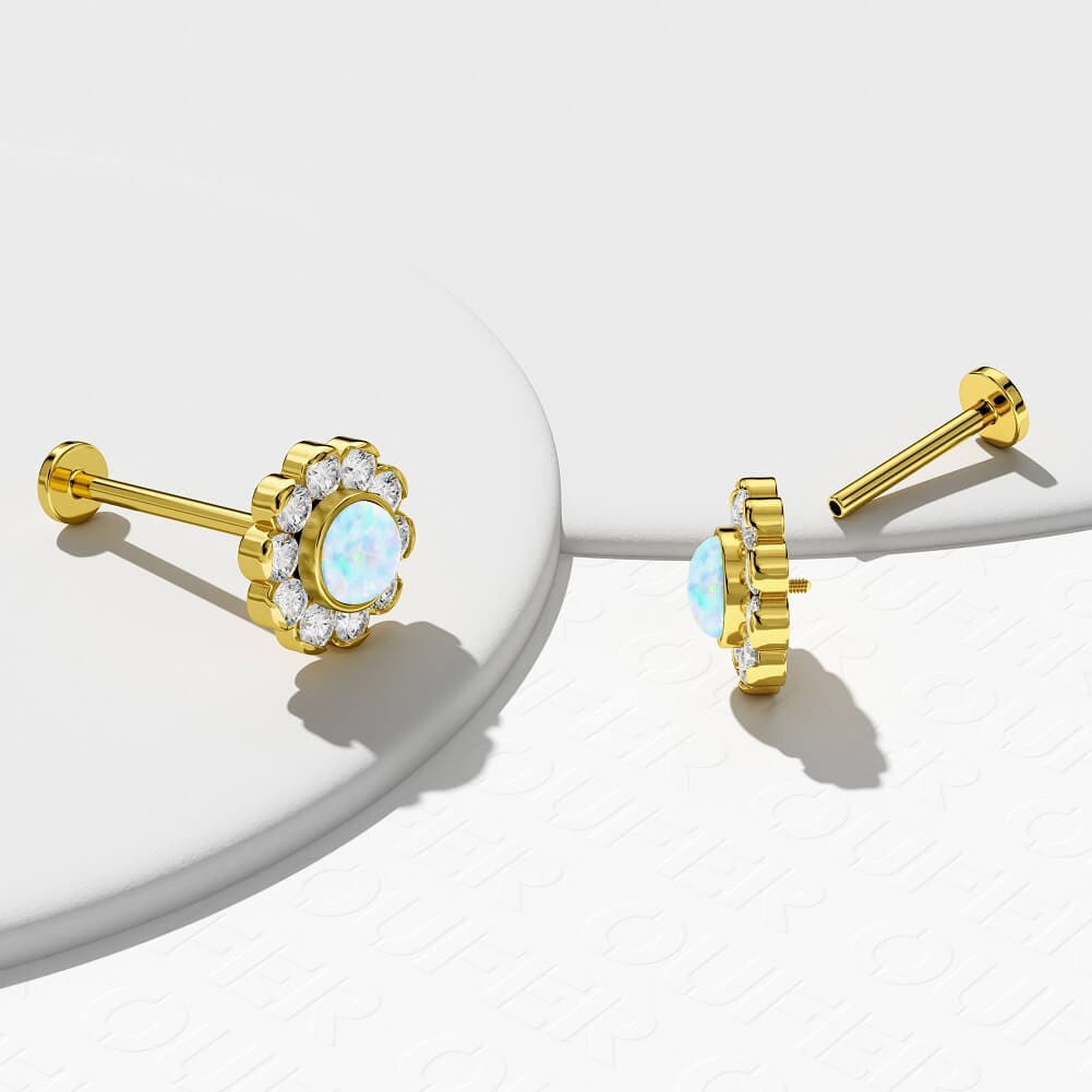 Synthetic Opal Internally Threaded Titanium Labret Stud - Gold