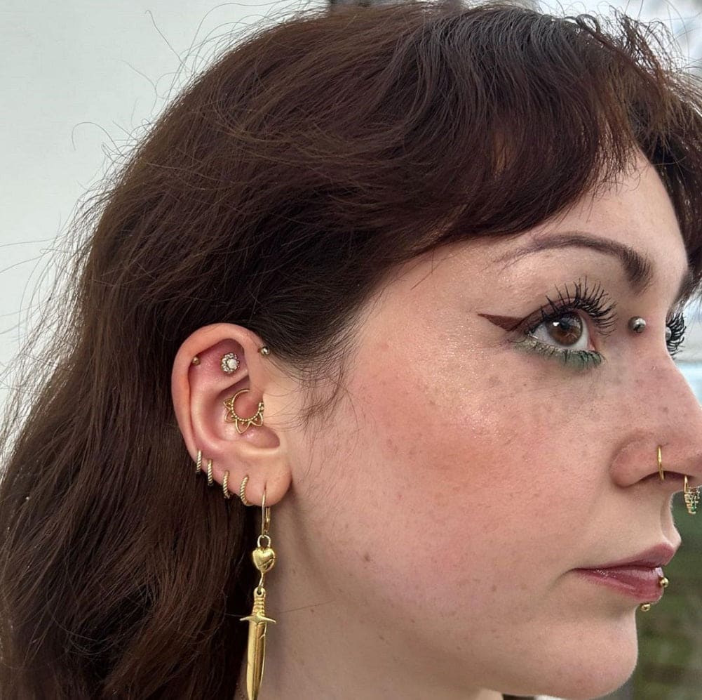 Synthetic Opal Internally Threaded Titanium Labret Stud - Gold