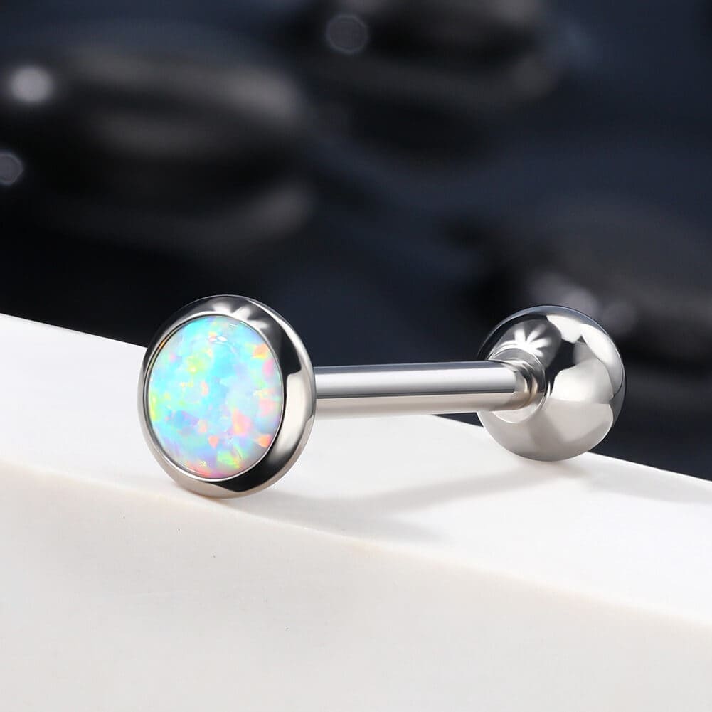 Synthetic Opal Internally Threaded Titanium Tongue Barbell