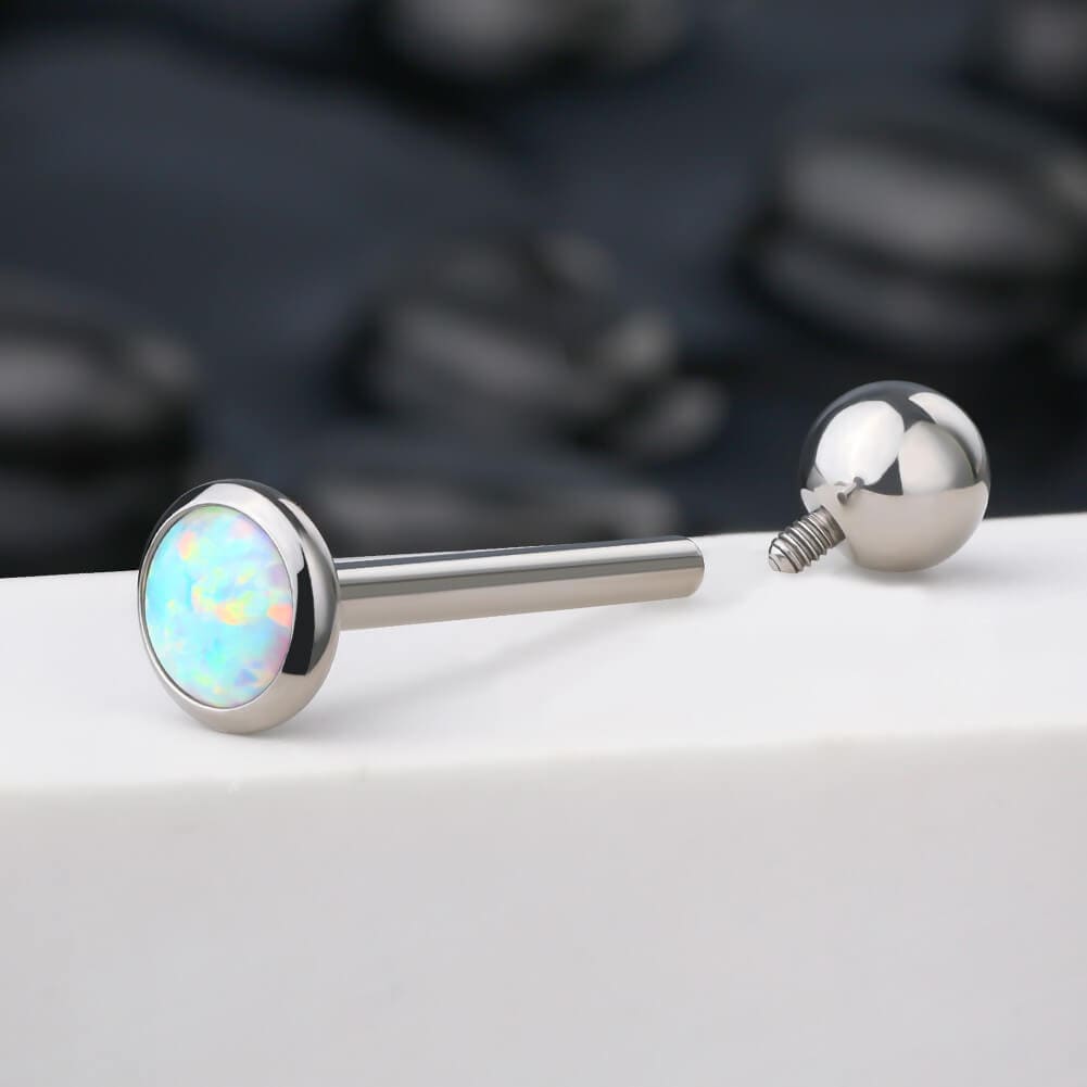 Synthetic Opal Internally Threaded Titanium Tongue Barbell