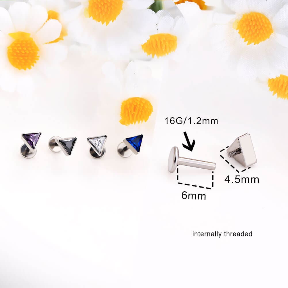 Triangle CZ Internally Threaded Titanium Cartilage Stud