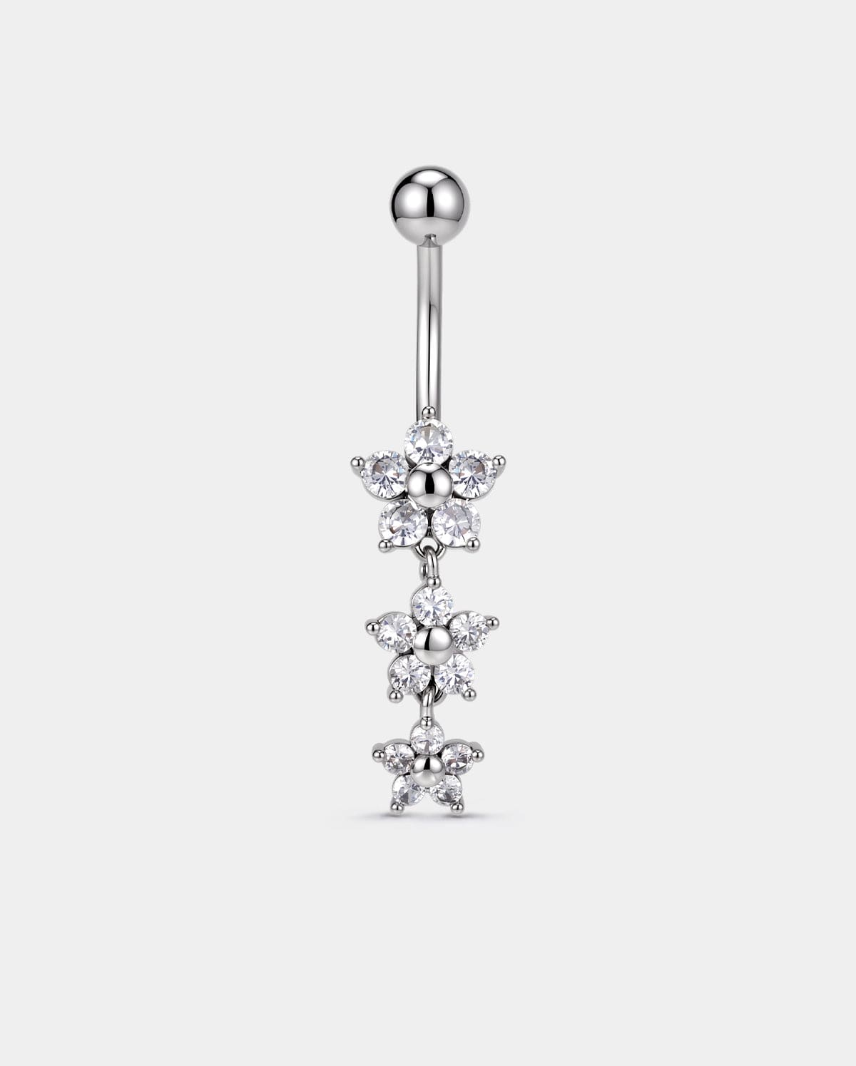 Triple Floral CZ Dangle Belly Ring