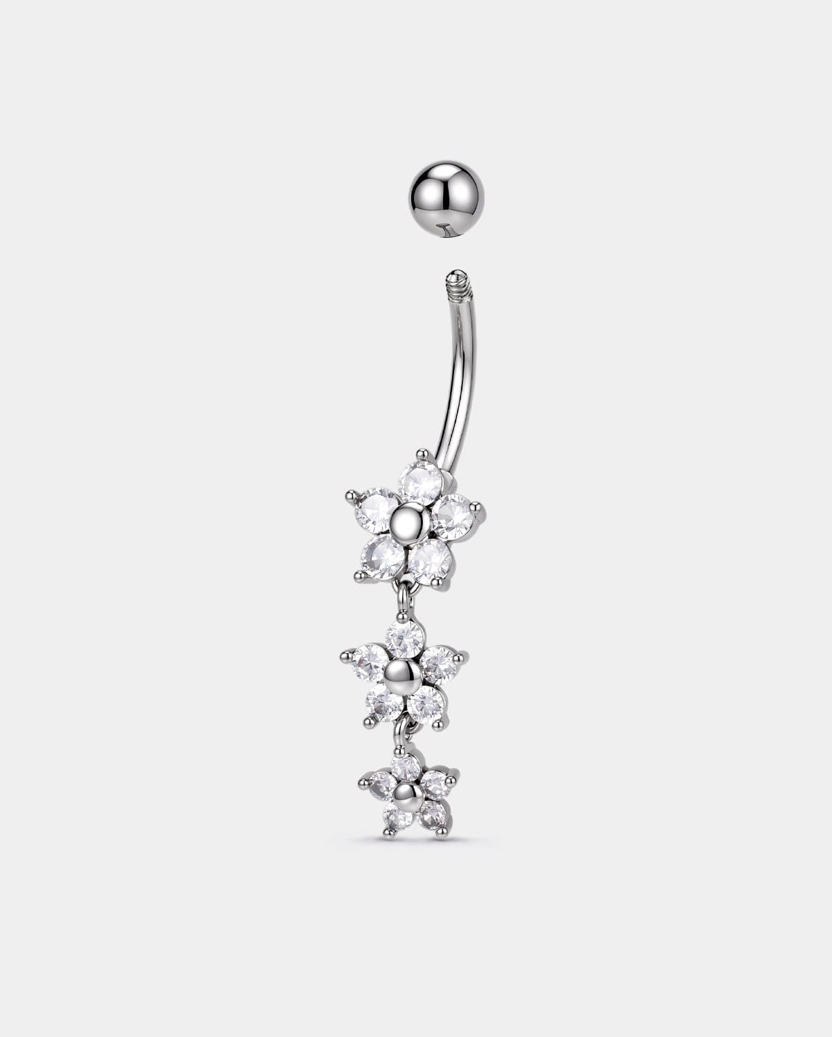 Triple Floral CZ Dangle Belly Ring