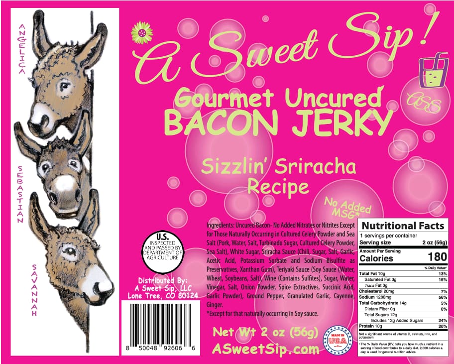 Sizzlin' Sriracha Recipe Gourmet Uncured Bacon Jerky by A Sweet Sip!