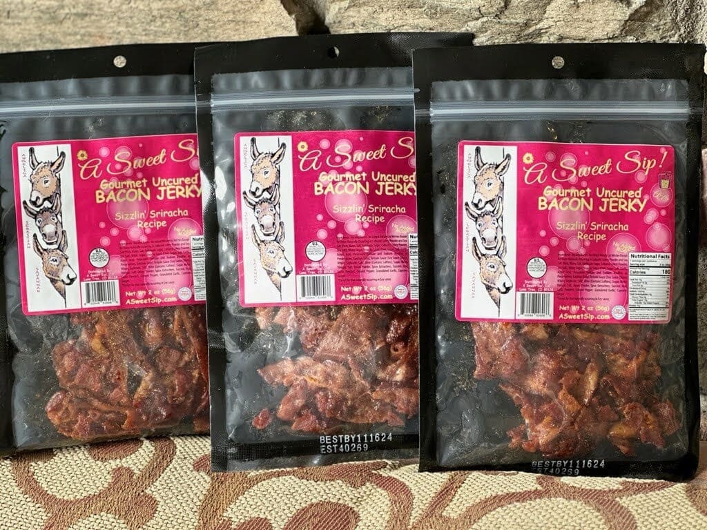 Sizzlin' Sriracha Recipe Gourmet Uncured Bacon Jerky by A Sweet Sip!