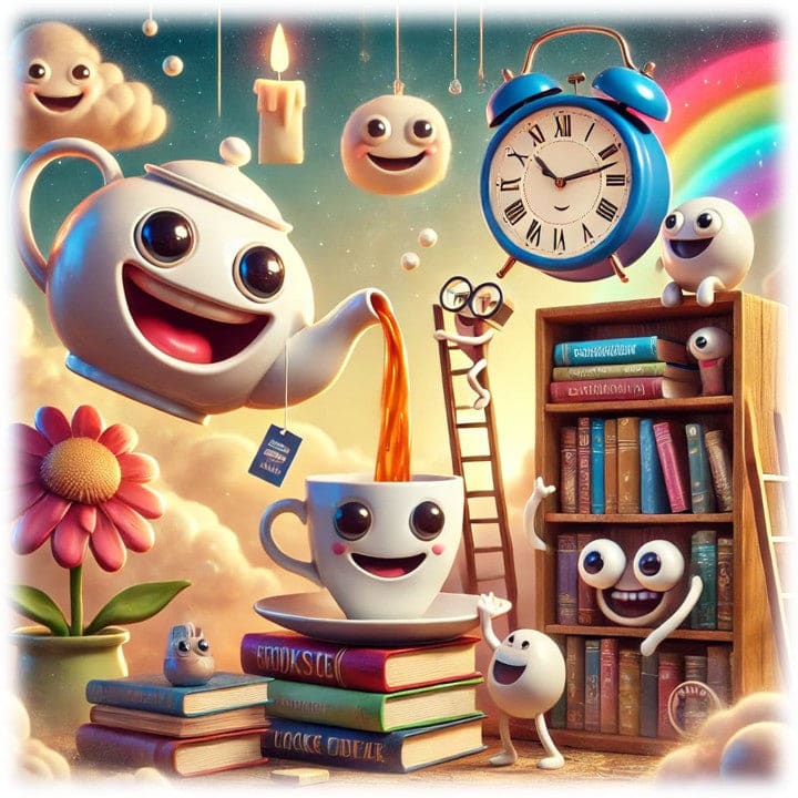 "The Imaginary Realm - Teapot & Bookshelf" - ASScoozie Design on FrostBuddy Universal Buddy | A Sweet Sip