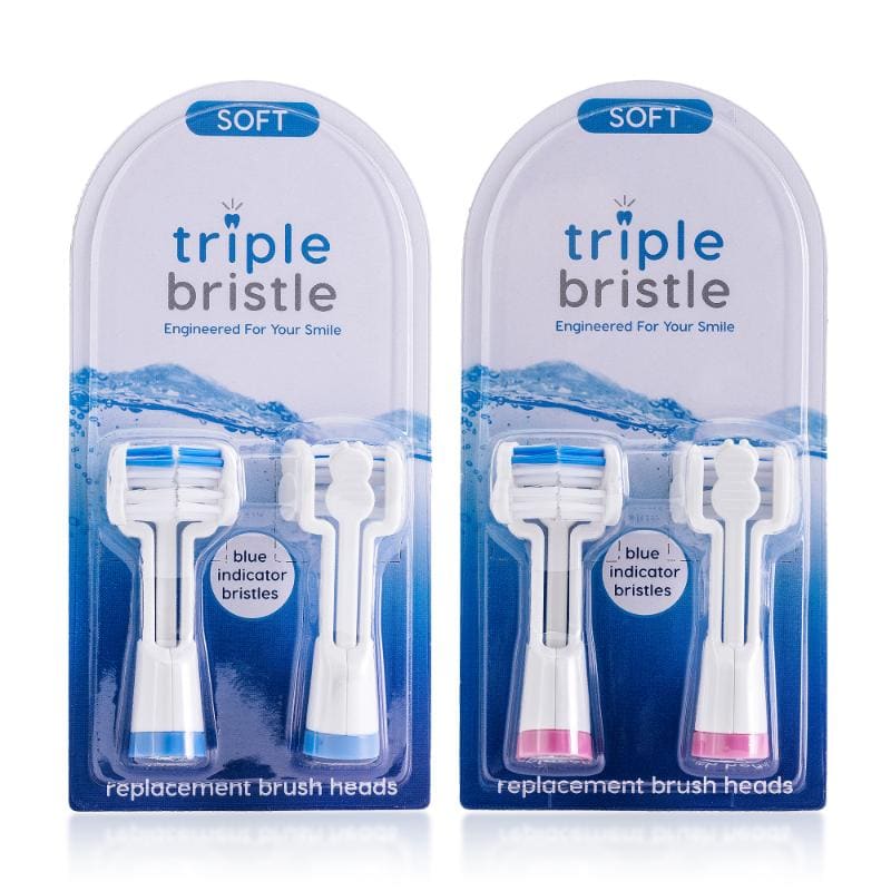 Triple Bristle 3-sided Replacement Brush Heads - 2 Pack Blue/Pink