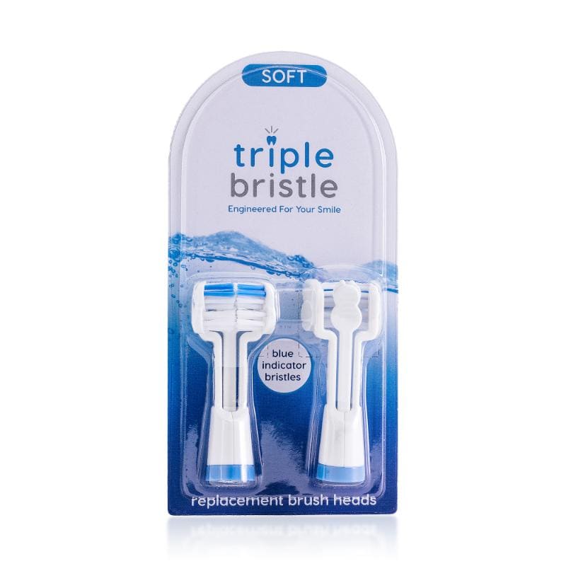 Triple Bristle 3-sided Replacement Brush Heads - Blue