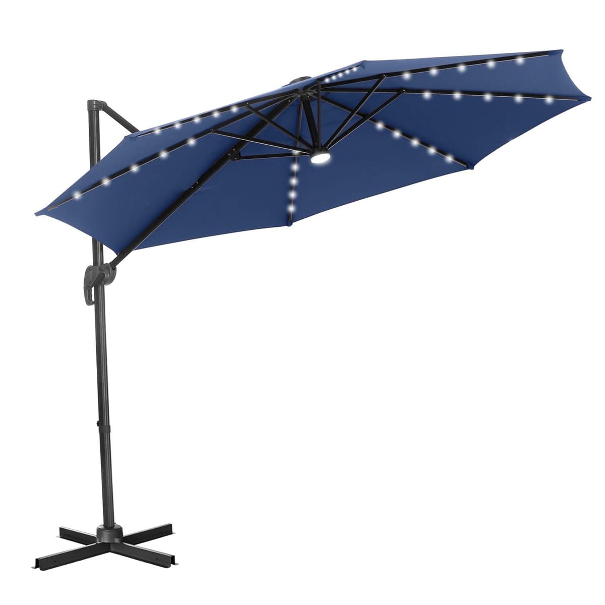 UNIDAZE 10 Ft Patio Offset Cantilever Umbrella 360°Rotation Garden Hanging Umbrella with Cross Base - Navy Blue
